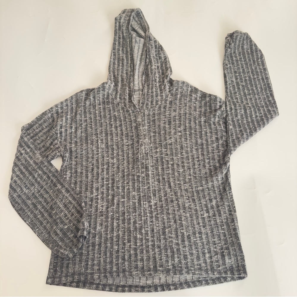 American Eagle Soft & Sexy Plush Gray Ribbed Knit Long Sleeve Hoodie Medium